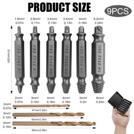 9PCS Damaged Screw Extractor Set HSS 6542 63-65HRC with 3 Twist Drill Bits Double Ended Bolt Extractor for Stripped Rusted Broken Screws DIY Professional Use Adult Gifts for Man