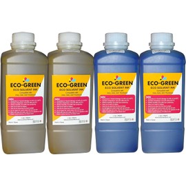 Eco Solvent Ink for Wide Format Commercial Sign Printers Using DX4 DX5 DX7 DX9 DX10 DX 11 XP600 TX800 I3200 Printhead, Mimaki, Roland, Mutoh, Will NOT Work with Desktop Printers.. (2 Cyan+ 2 Yellow)