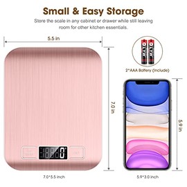 Mik-Nana Food Scale Pink, 10kg/22lb Digital Kitchen Scale Weight Grams and Oz for Baking and Cooking, 1g/0.1oz Precise Graduation, Easy Clean Stainles
