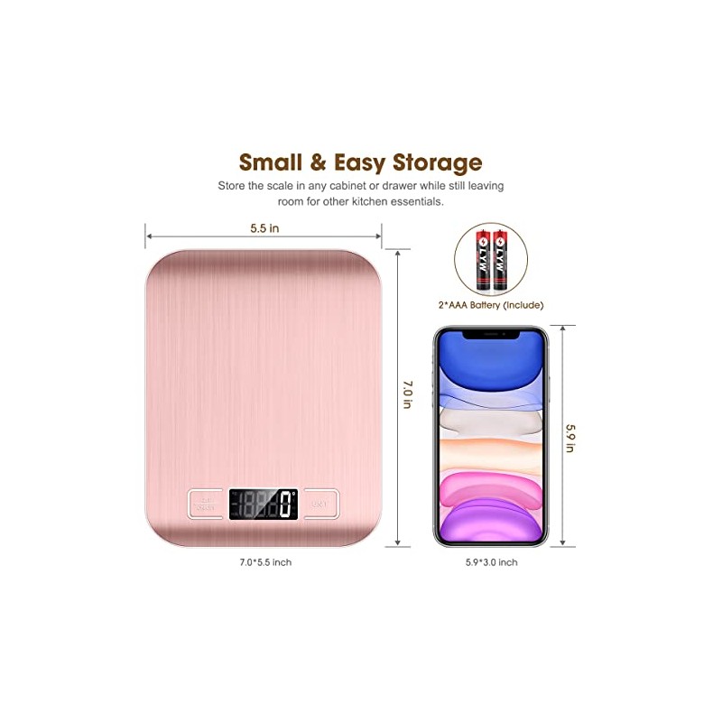 Mik-Nana Food Scale Pink, 10kg/22lb Digital Kitchen Scale Weight Grams