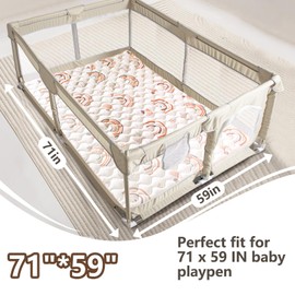 Beavtaens Baby Play Mats for Floor, 71”x59” Upgraded Thickness & Larger Super Soft Playmat for Babies and Toddlers, Foldable Washable, Upgrade Anti-Slip Crawling Mat for Playpen(Boho Rainbow)