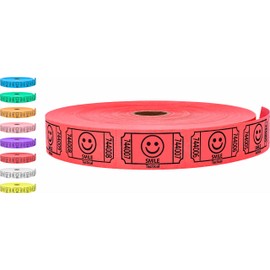 Tacticai 2000 Raffle Tickets, Smile, Red (8 Color Selection), Single Roll, Ticket for Events, Entry, Class Reward, Fundraiser & Prizes