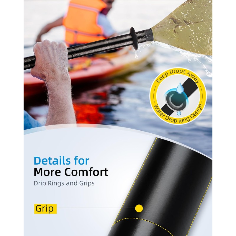 OCEANBROAD Kayak Paddle 86in/218cm Alloy Shaft 2-Piece Floatable Kayak Oar