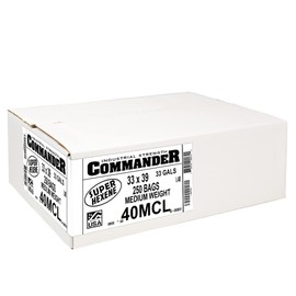 Commander 33 Gallon 0.45 MIL Clear Heavy Duty Garbage Bags - 33" x 39" - Pack of 250 - For Contractor, Janitorial, Industrial, & Commercial