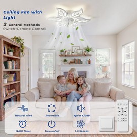 23.6" Ceiling Fan with Lights and Remote, Low Profile Flush Mount Ceiling Fan for Bedroom, Quiet DC Motor, 6 Speeds, 3CCT Dimmable LED Light for Living room, Modern Flower Fandelier for Low Ceilings
