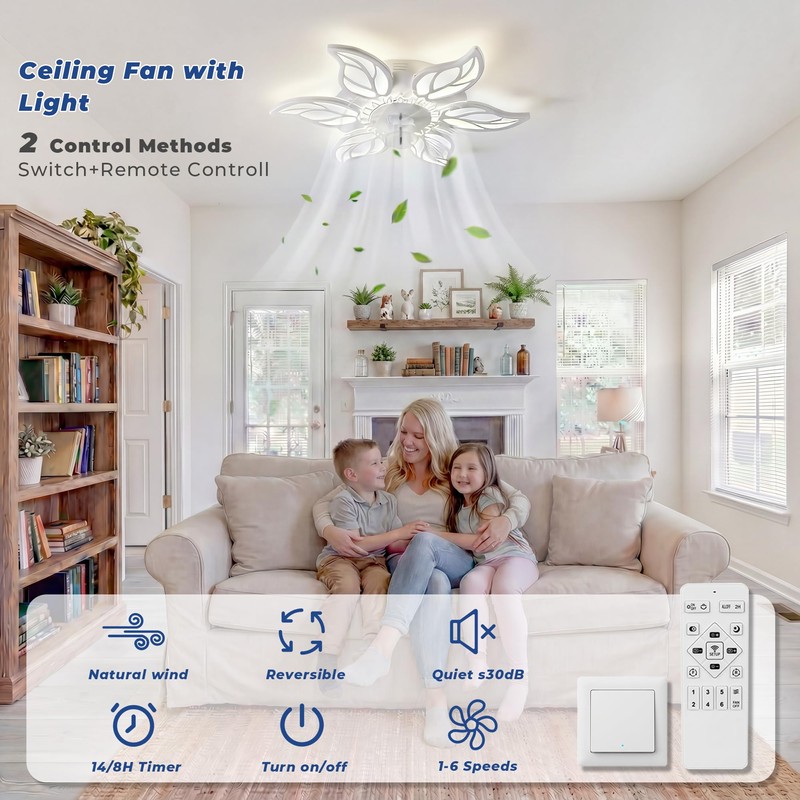 23.6" Ceiling Fan with Lights and Remote, Low Profile Flush