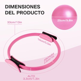 KIDS CHOICE Pilates Kit Casa Incluye Aro Pilates 25Pulgada,Pelota Pilates Pequeña y 1 Paar Calcetines de Yoga,Anillo y Pelota Chica 25cm de Yoga,para Tonificar Los Músculos de Brazos y Muslos（Rosa）