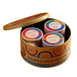 Satya Blends Indian Spice Set of 3, Tikka Taaza Pizza Masti Mango Sutra Seasoning Trio - Vegan, Low Sodium, Gluten & Dye Free Authentic Indian Spice Gift Set, Multipurpose Indian Seasoning Gift Set in Reusable Tins