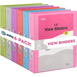 3 Ring Binder, 1.5 Inch Clear View Cover with 2 Inside Pockets Binder, Colored School Supplies 1 ½ Inch Round Ring Binders, in Pink, Red, Blue, Purple, Green, and Grey, Multicolor (6 PC) – by Enday