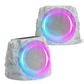 Portable Bluetooth Speaker Outdoor Rock Speaker with Led Light Show, Solar-Powered, Wireless Connectivity,Weatherproof,Perfect for Patio, Pool, Garden, Deck, BBQ and Outdoor Activities(2 Pack Marble)