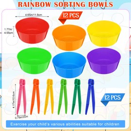 VioraWhite 24 Pcs Sorting Bowls and Tweezers for Preschool 6 Colors Counting and Sorting Toy Early Math and Fine Motor Skills Stem Sets Gift