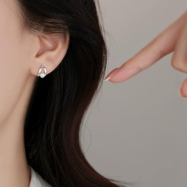 Mesaro Women's Zircon Earrings, Pearl Earrings, Heart, Flower, Surgical Earrings, 925 Sterling Silver, Stud Earrings, Popular, Simple, Mother's Day, Birthday, Anniversary, Gift, Copper, Pearl