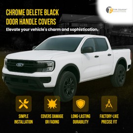 Snap On Chrome Delete Car Door Handle Cover Trim Accessories Compatible with Ford Ranger XL, XLT, Lariat, Raptor, 2024-2025 |No Tools Needed - Easy Installation|