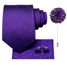 Hi-Tie Ties for Men Pocket Square Cufflinks Lapel Pin Mens Tie set Formal Wedding Business,dark purple paisley
