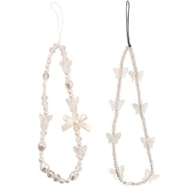 AGEN KGEN Beaded Phone Charms Strap Colorful Beads Phone Strap Charm Handmade Cell Phone Lanyard Wrist Strap Cute Butterfly Beads Cell Phone Chains for Women