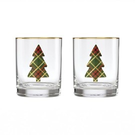 Cambridge 897613 13 Oz Plaid Evergreen Tree DOF Glasses, Set Of 2