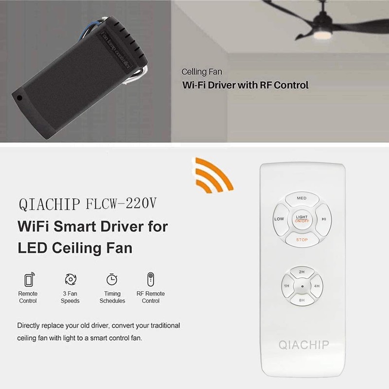 QIACHIP Wifi Ceiling Fan Lamp Remote Control Kit, Timing Quiet