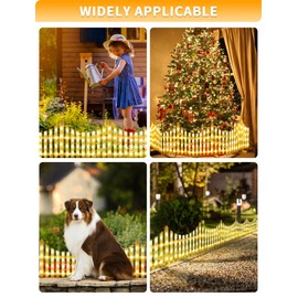 Hopolon 8 Pack 36LED Lighted Garden Fence,13.7x11.8inch Christmas Tree Fence Lights Plug in,8 Modes White Plastic Edgings Picket Decorative Fence for Landscape Patio Yard Path Home Xmas,Warm White