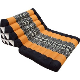 GURU SHOP Thai Cushion, Triangular Cushion, Kapok, Day Bed with 1 Cushion - Black/Orange, 30 x 50 x 75 cm, Asian Seat Cushion, Sleeping Mat, Thai Mat