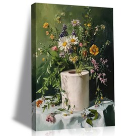 Funny Floral Toilet Paper Canvas Farmhouse Bathroom Framed Ready To Hang