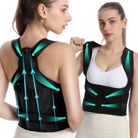 KKM Back Brace Posture Corrector for Women and Men, Scoliosis and Hunchback Correction, Adjustable Back Straightener Provides Shape For Neck Shoulders Back(Waistline 31-38 Inch, Medium)