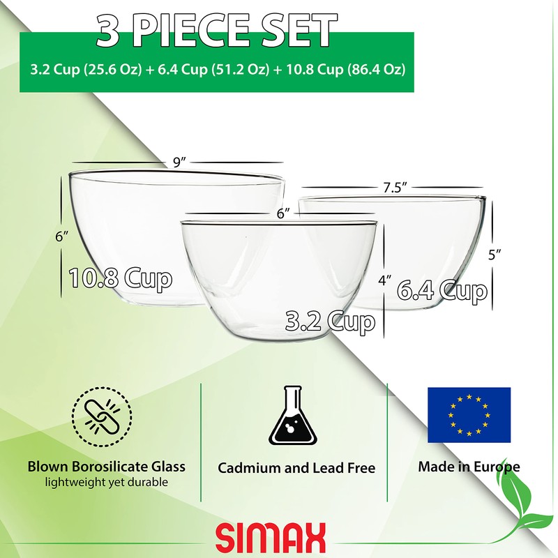 Simax Glass Serving Bowl Set: Borosilicate Glass Oven Safe Bowls