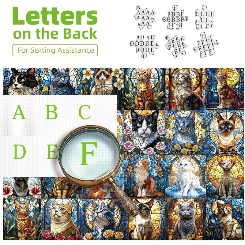 Blueforest 1000 Piece Puzzle for Adults - Stained Glass Cats