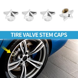 A ABSOPRO Tire Valve Stem Caps 21x14MM Car Wheel Valve Cap Plastic Copper Silver Tone Star Shape for Car Bike Motorcycle Truck Anti Crash Tyre Valve Stem Cover Valve Dust Cap 4 Pcs