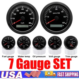 MAIMEIMI 85mm GPS Speedometer 0-80MPH w/ Tacho 6000RPM Fuel Water Volt Oil Pressure Gauge