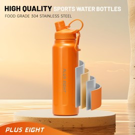 pluseight Sports Water Bottle, Insulated Water Bottle With Straw, Stainless Steel Water Bottle Wide Mouth for Sports, Gym or Office, BPA-Free Keep Cold 24H Hot 12H (Orange, 950 ml)