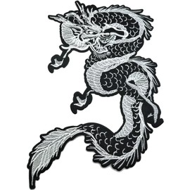 12.99 Inch Large Dragon Embroidery Patch - Iron On/Sew On Applique for DIY Costume Decoration Jackets, Hoodies, Sweaters, Jeans,Bags, Pants etc - Durable & Vibrant Design(White)