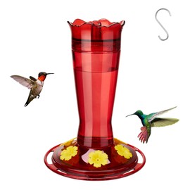 Kingsyard Glass Hummingbird Feeder for Outdoors Hanging, 14 oz Leak-Proof Humming Bird Feeders with Ant Moat & Bee Proof Feeding Ports, Hummingbird Gift for Bird Lovers (Red)