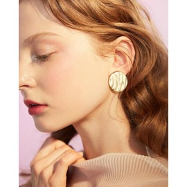 Chunky Gold Earrings for Women 14k Gold Plated Stud Earrings for Women Hypoallergenic Gold Statement Earrings Thick Gold Chunky Earrings for Women Trendy Jewelry Gift for Women