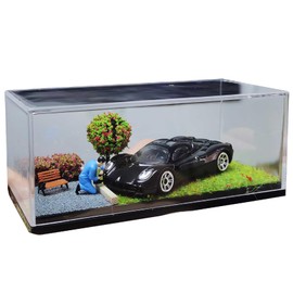 Otypus 1/64 Scale Diecast Car Model Display Case with 3D Street Diorama Base - Handmade Urban Scene Featuring Parking Lot, Detailed Roads，Trees & Lawn (Car&Figure are NOT Included--Spring)