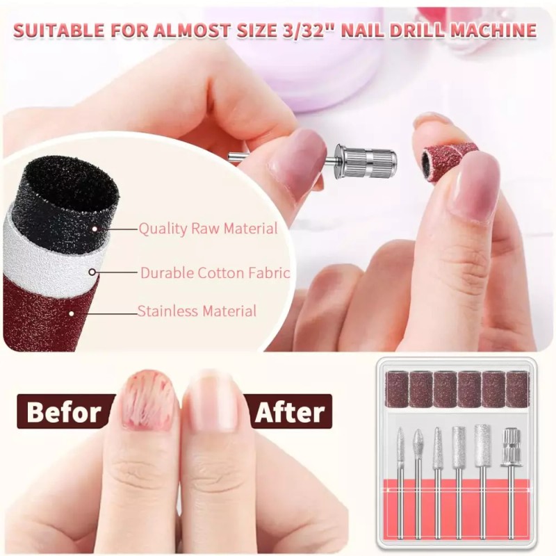 매니큐어 페디큐어용 네일 드릴 비트 6개 3/32인치 전문 Nail Drill