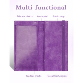 Zreal Checkbook Cover for Men & Women, Premium Vegan Leather Checkbook Holder Slim Wallets for Top & Side Tear Duplicate Checks with RFID Blocking (Lavender)