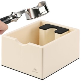 Espresso Knock Box, Durable ABS Coffee Grounds Dump Bin, Anti-Slip Base Barista Accessory, Easy to Clean Coffee Puck Container with Tamping Stand for Home Kitchen, Beige