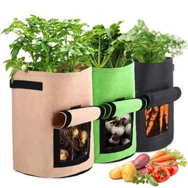 Youfui Potato Grow Bags with Flap Window, Planter Pot with Handles for Tomato and Vegetables Plant Grow Bags, 3 Pcs 10 Gallon Grow Bags 3 Colors