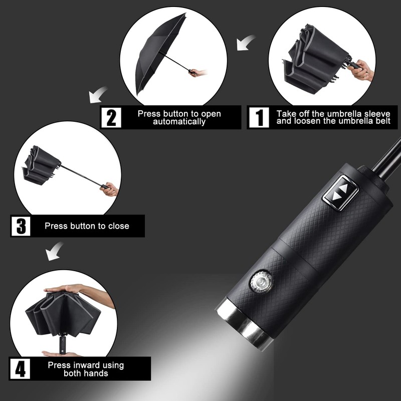 Lejorain Folding Reverse LED Umbrella - Upside Down Reflective Umbrellas