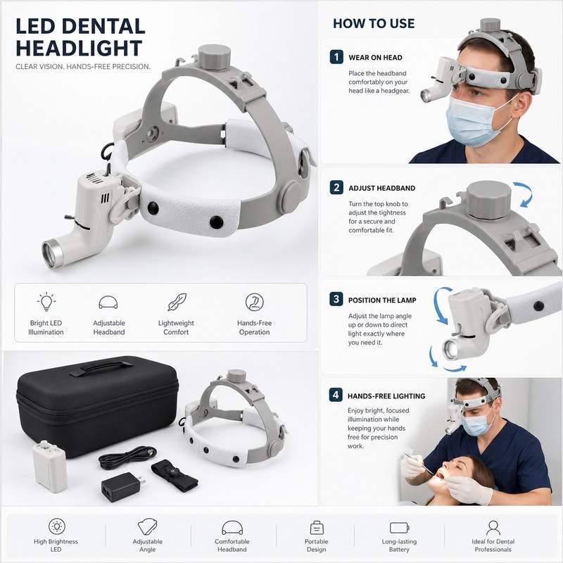 Dental LED Headlight for Binocular Loupes – 5W Adjustable Spot