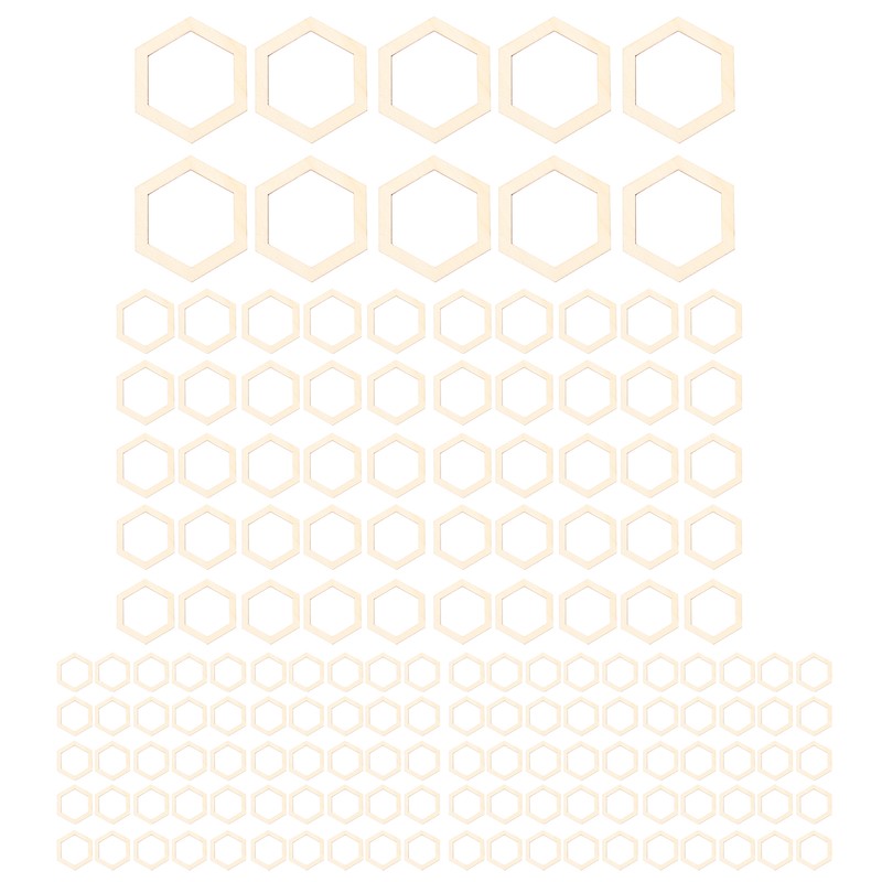 205Pcs Hexagonal Wooden Cutouts 5 Sizes Light Durable Odourless Blank