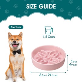 vancasso Ceramic Slow Feeder Dog Bowls, Puzzle Dog Food Bowls with Floral Maze, Anti -Slip Pet Food Dish for Small Breed, 1.5 Cups, Pink