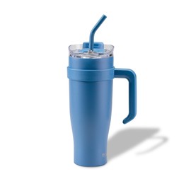 FACKELMANN Insulated Drinking Cup XXL Blue 1200 ml - For Cold Drinks, Made of High-Quality Stainless Steel with Double-Walled Insulation and Flexible Straw Extension