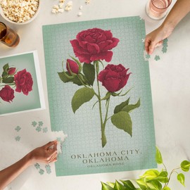 Oklahoma City, Oklahoma, Vintage Flora, State Series, Oklahoma Rose (1000 Piece Puzzle, Challenging Jigsaw Puzzle for Adults, Made in USA)