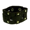 Dark brown faux leather strap bracelet with woven and silver-tone