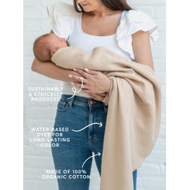Colored Organics Baby Organic Cotton Swaddle - Infant Receiving Blanket - Beige Muslin