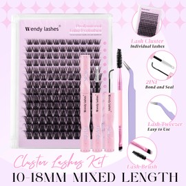Lash Clusters Kit Natural Eyelashes Individual D-Curl Soft Cluster Lashes k002 10-18mm Mixed Russian DIY Lash Extension Kit with Lash Bond and Seal(FK/KIT-k002-D-Mix1018)