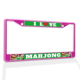 Fastasticdeals Metal Insert License Plate Frame I Love Mahjong A Weatherproof Car Accessories Hot Pink 2 Holes Solid Insert