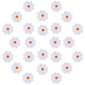 24pcs Flower Iron On Patches, Cute Daisy Flower Applique Patch Flower Embroidered Patches Flower Sew On Patches Floral Shape Patches for Jeans Hats Clothes Decoration (White)