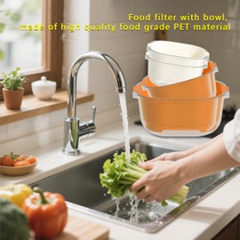 4PCS,Food Strainer Set With Bowl That Doubles As A Salad Bowl, Strainer For Washing Vegetables And Fruits,White + Orange (White + Orange)